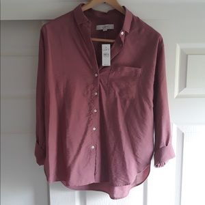 LOFT Button Down Pocket Tunic Shirt